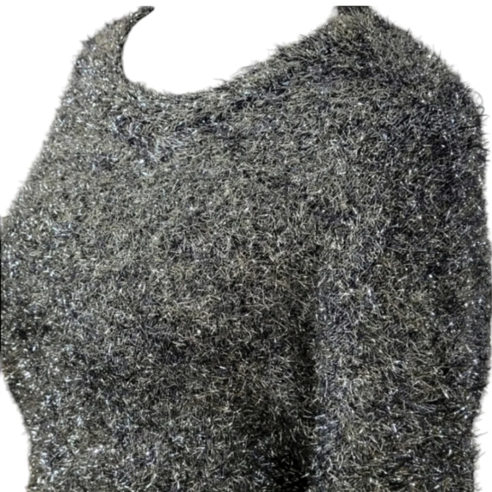 Anthropologie Leith Sweater Silver Black Metallic Tinsel Oversized XS
